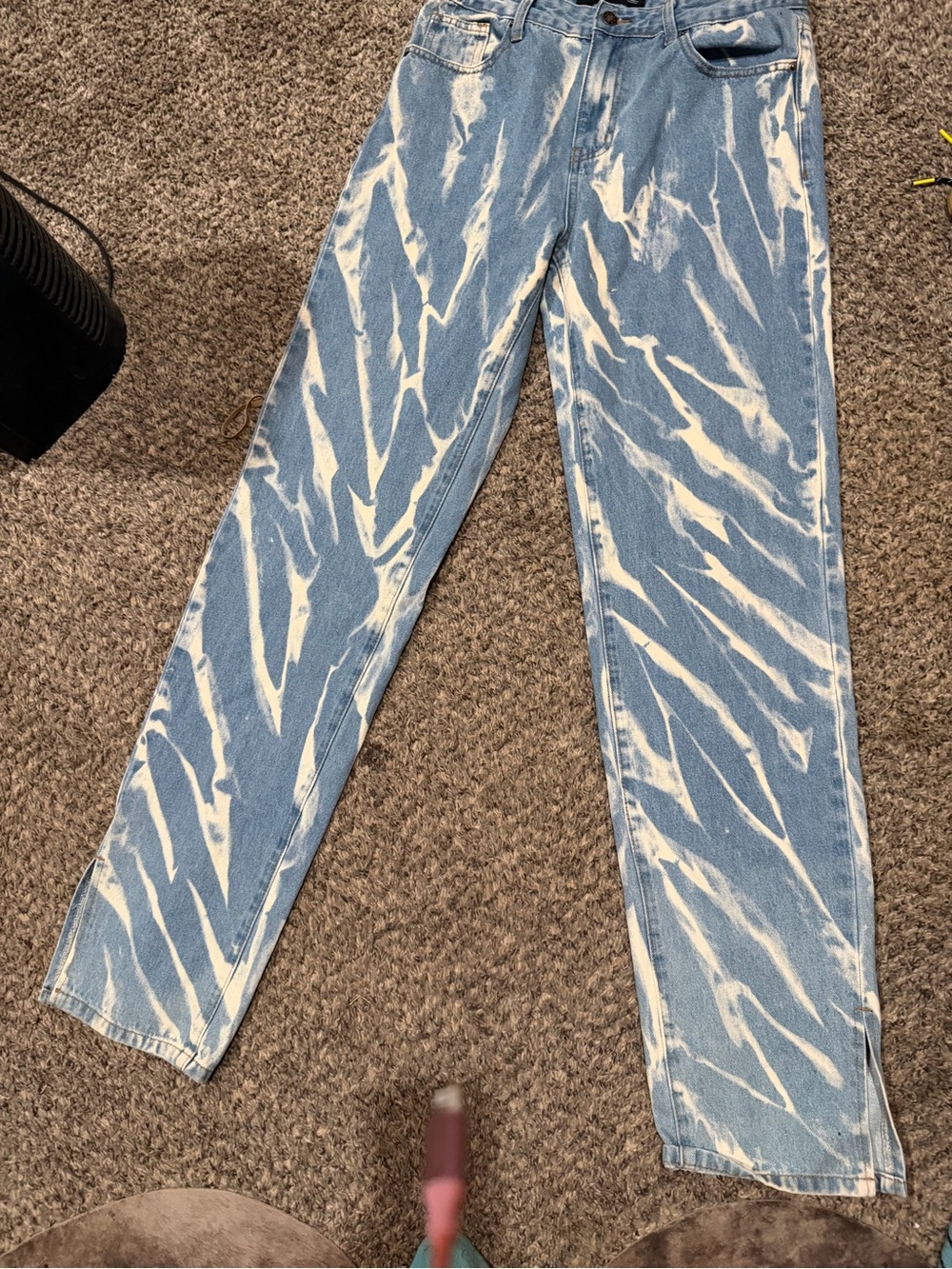 Lioness Light Blue and White Bleached Straight Jeans